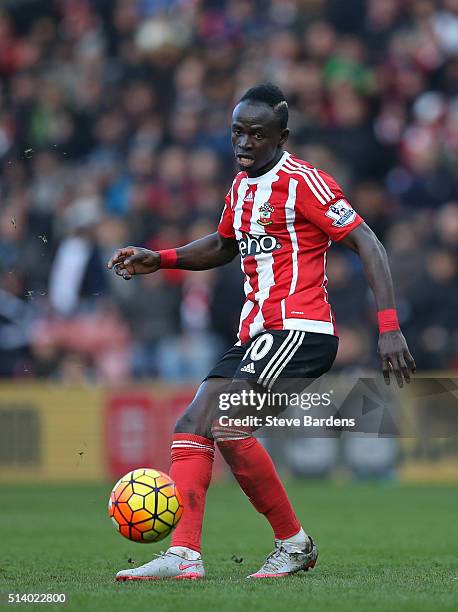 Sadio Mane of Southampton in action during the Barclays Premier League match between Southampton and Sunderland at St Mary's Stadium on March 5, 2016...