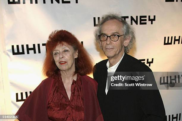 Artists Jeanne-Claude and Christo arrive at the Whitney Gala 2004 at the Whitney Museum on October 4, 2004 in New York City.