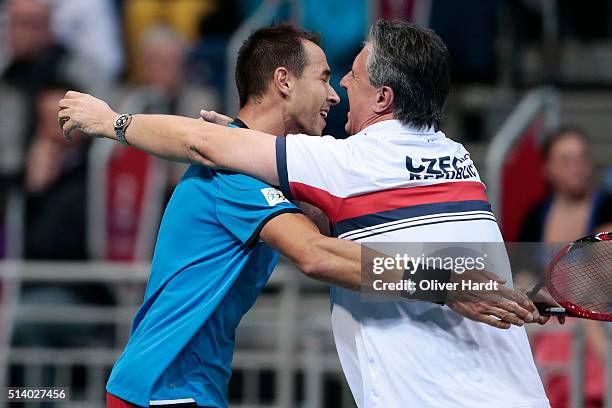 Lukas Rosol of Czech Republic celebrates after the match ball in his match against Alexander Zverev of Germany during Day 3 of the Davis Cup World...