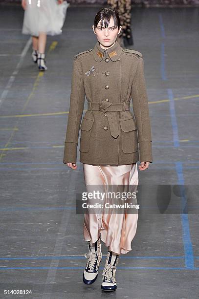 Model walks the runway at the John Galliano Autumn Winter 2016 fashion show during Paris Fashion Week on March 6, 2016 in Paris, France.