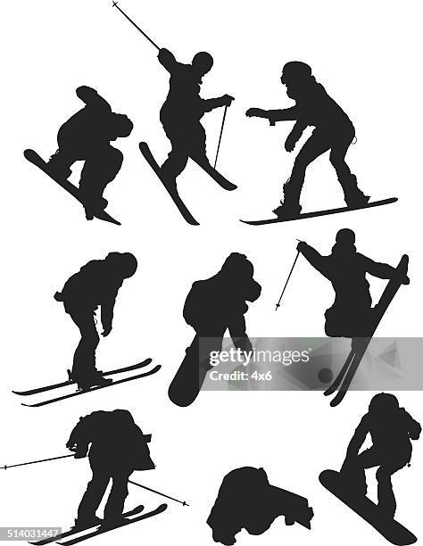 collection of snowboard vector - skier silhouette stock illustrations