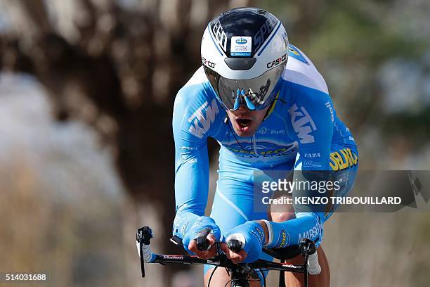 Frence's Remy Di Gregorio competes during the 6,1 km individual time-trial of the opening prologue of the 74th edition of the Paris-Nice cycling race...