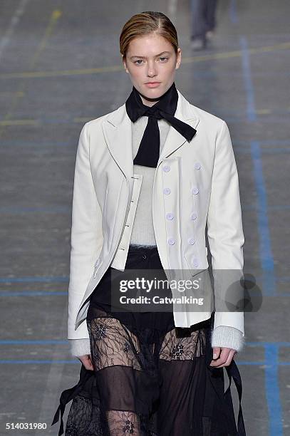 Model walks the runway at the John Galliano Autumn Winter 2016 fashion show during Paris Fashion Week on March 6, 2016 in Paris, France.