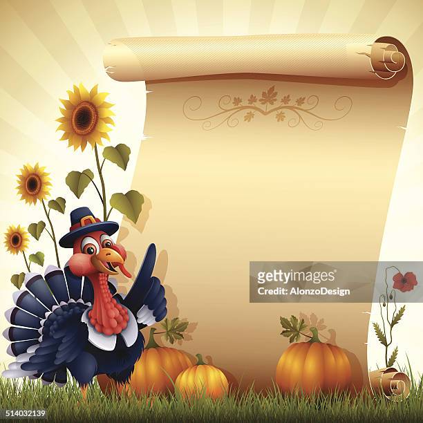 ilustraciones, imágenes clip art, dibujos animados e iconos de stock de peregrino turquía con desplazamiento señal - funny thanksgiving turkey