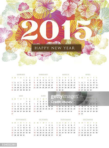 happy new year 2015 calendar christmas floral - 2015 stock illustrations