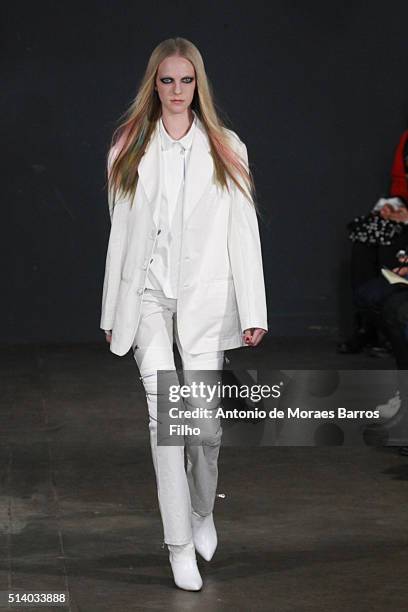 Model walks the runway during the Masha Ma show as part of the Paris Fashion Week Womenswear Fall/Winter 2016/2017 on March 6, 2016 in Paris, France.