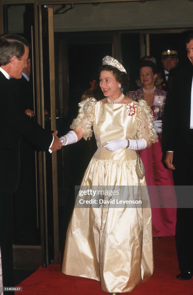 Queen Elizabeth II meets the Canadian Prime Minister Brian Mulroney