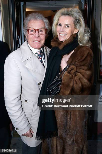 Jean-Daniel Lorieux and his companion Laura Restelli Brizard attend the "Garde Alternee" : Theater Play at Theatre des Mathurins on March 6, 2016 in...