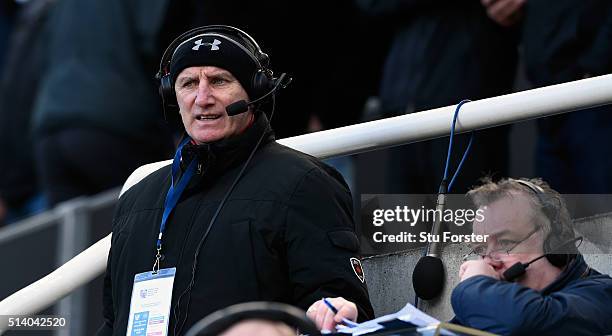Radio Newcastle team John Anderson and Mick Lowes look on during the Barclays Premier League match between Newcastle United at A.F.C. Bournemouth at...