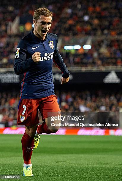 Antoine Griezmann of Atletico de Madrid celebrates scoring his team's first goal during the La Liga match between Valencia CF and Atletico de Madrid...