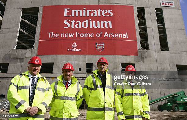 Maurice Flanagan, vice chairman and group president of Emirates Airlines, Arsenal Chairman Peter Hill-Wood, Arsenal Manager Arsene Wenger and Keith...