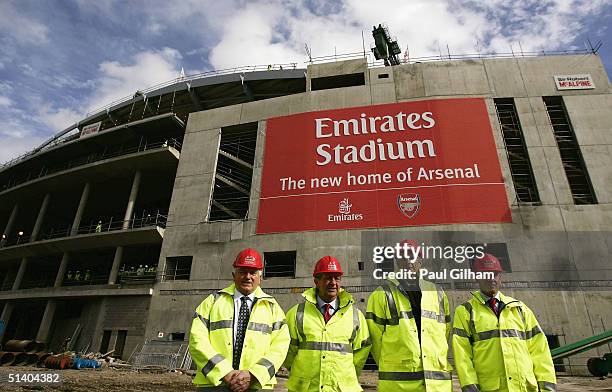 Maurice Flanagan, vice chairman and group president of Emirates Airlines, Arsenal Chairman Peter Hill-Wood, Arsenal Manager Arsene Wenger and Keith...