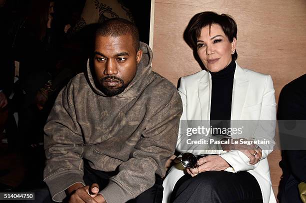 Kanye West and Kris Jenner attend the Givenchy show as part of the Paris Fashion Week Womenswear Fall/Winter 2016/2017 on March 6, 2016 in Paris,...