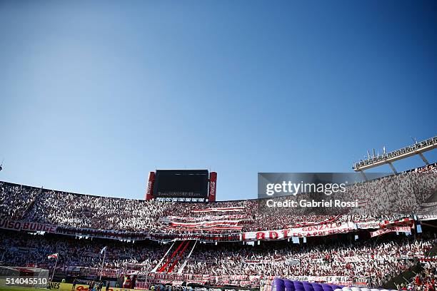 General view of the stadium prior to a match between River Plate and Boca Juniors as part of sixth round of Torneo Transicion 2016 at Monumental...