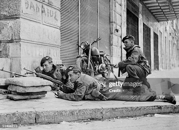 Photo taken in December 1944 in Athens, during the World War II of British soldiers with their machine guns. British troops entered Athens 14 October...