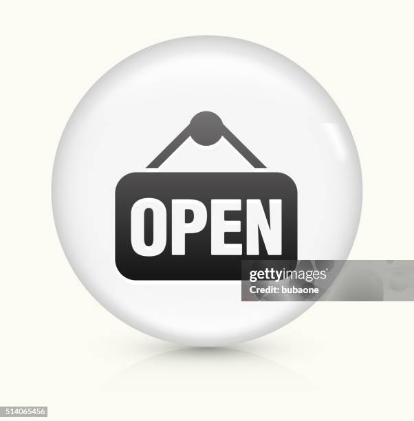 open sign icon on white round vector button - vacant or engaged sign stock illustrations