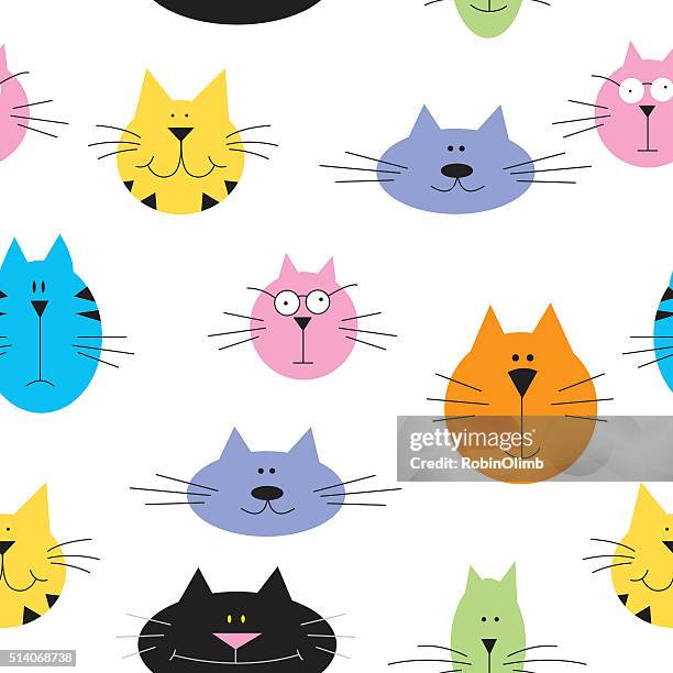 seamless cute cats pattern - whisker stock illustrations
