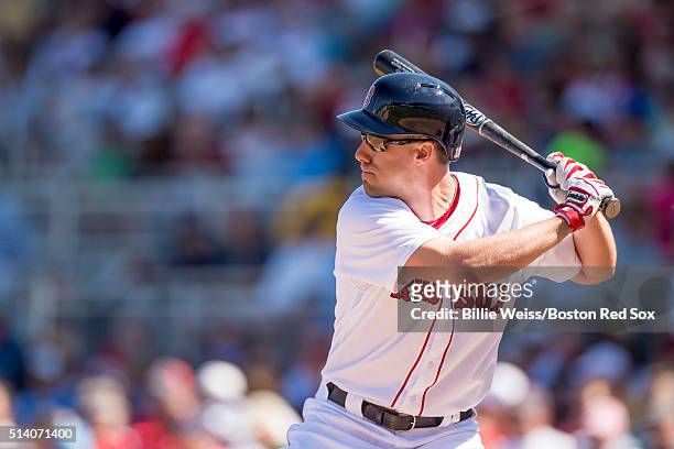 David Murphy of the Boston Red Sox bats during a Grapefruit League game against the Baltimore Orioles on March 6, 2016 at JetBlue Park at Fenway...