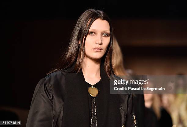 Bella Hadid and models walk the runway during the Givenchy show as part of the Paris Fashion Week Womenswear Fall/Winter 2016/2017 on March 6, 2016...
