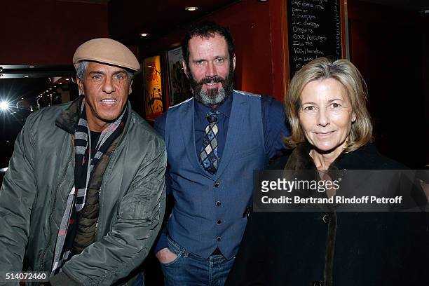 Actors Samy Naceri, Christian Vadim and Journalist Claire Chazal attend the "Garde Alternee" : Theater Play at Theatre des Mathurins on March 6, 2016...