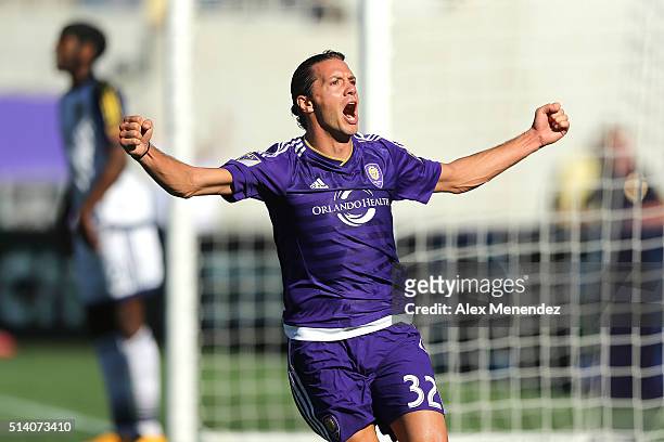 Adrian Winter of Orlando City SC celebrates his game tying goal in overtime during a MLS soccer match between Real Salt Lake and the Orlando City SC...