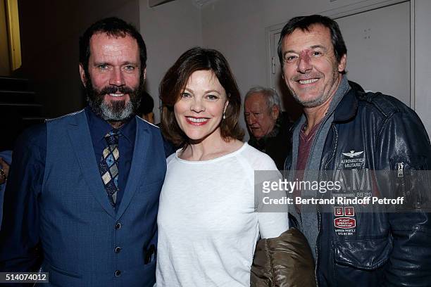 Actor Christian Vadim, Actress of the play Alexandra Kazan and TV Host Jean-Luc Reichmann attend the "Garde Alternee" : Theater Play at Theatre des...