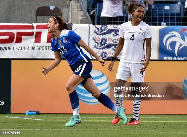Laura Georges of France reacts after a goal is scored by Alex Morgan of USA during the second half of an international friendly match in the...