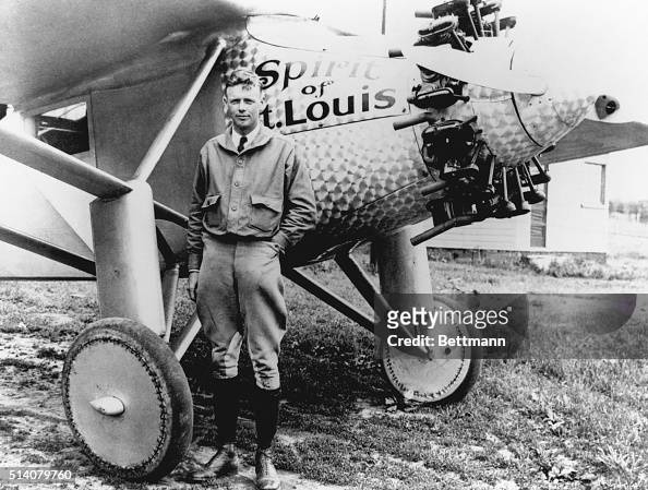 Portrait of Aviator Charles Lindbergh with Spirit of St. Louis