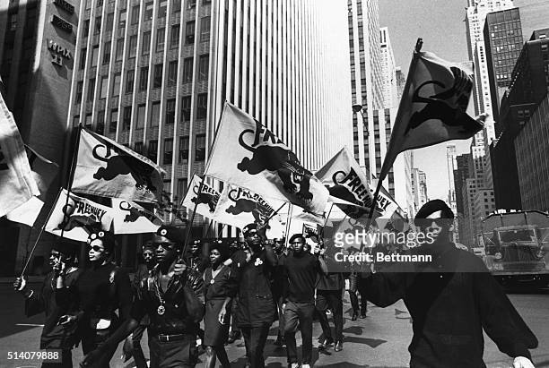 The Black Panthers march in protest of the trial of co-founder Huey P. Newton in Oakland, California.
