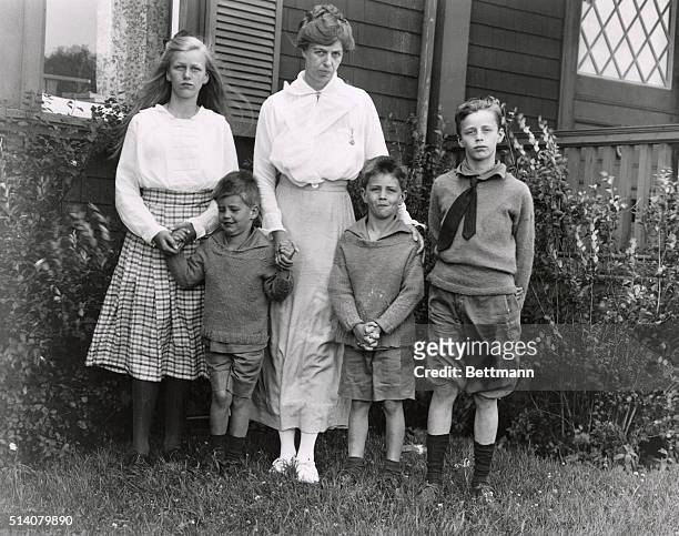 Eleanor Roosevelt, wife of the Democratic Vice presidential nominee, with four of her five children, photographed on July 15 at the Roosevelt summer...