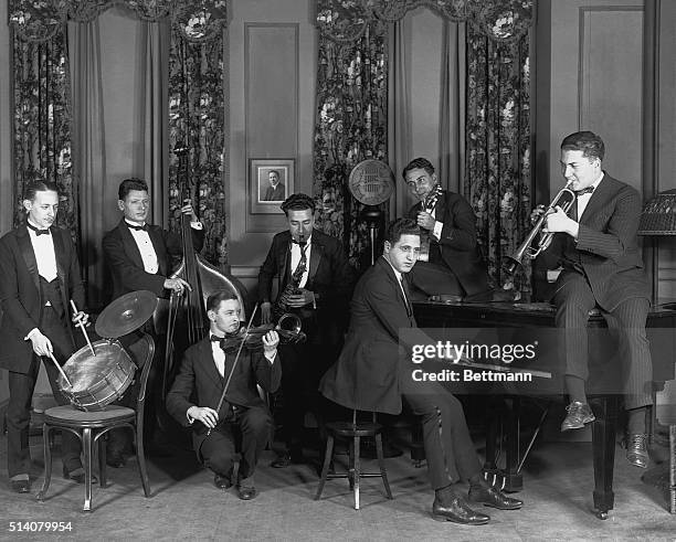 Irving Selzer and his Cafe Boulevard Orchestra playing for a radio broadcast on Newark, New Jersey station WJZ.