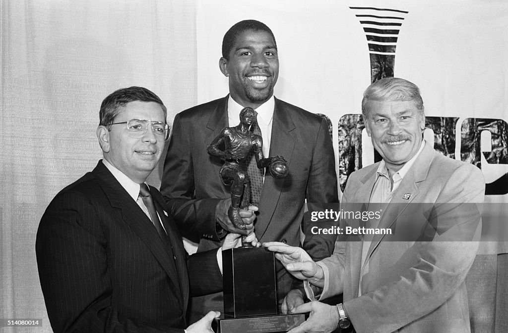 Magic Johnson Receiving MVP Trophy
