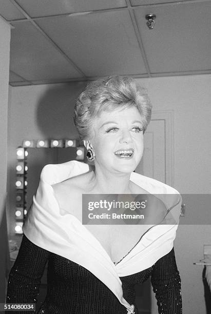 Angela Lansbury strolls out of her dress room before hosting the 1987 Tony Awards.