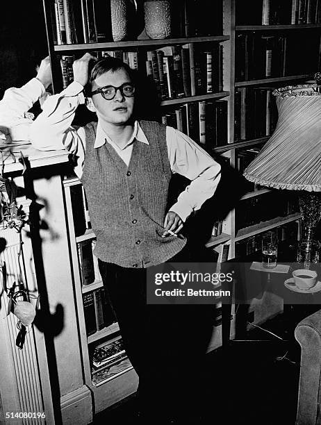 Portrait of American writer Truman Capote at the age of 23, just after his first novel Other Voices, Other Rooms .