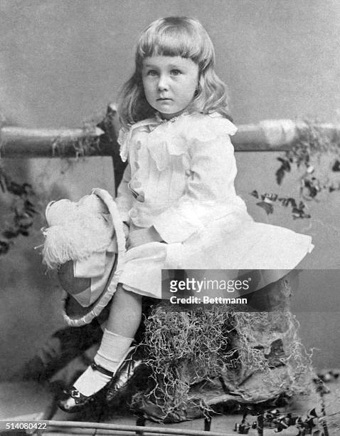 Franklin D. Roosevelt as a child with long blonde hair. He could have easily been mistaken for a little girl. Photograph, June 1884.