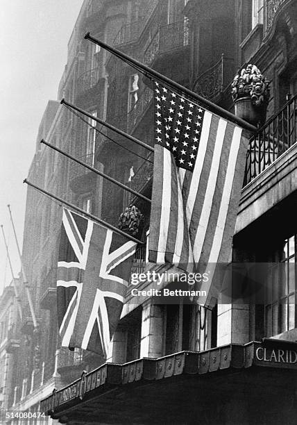 Both the Stars and Stripes and the Union Jack have been lowered to half staff to mourn the news of Franklin Roosevelt's death.