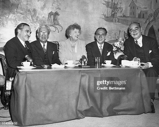 Eleanor Roosevelt meets with four candidates in the New York Mayoral election of 1950. From left to right are: Paul Ross, American Labor Party; Judge...