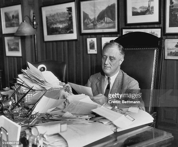 Home from his trip to Chicago where he addressed the delegates who selected him as Democratic Presidential nominee, Governor Franklin D. Roosevelt,...