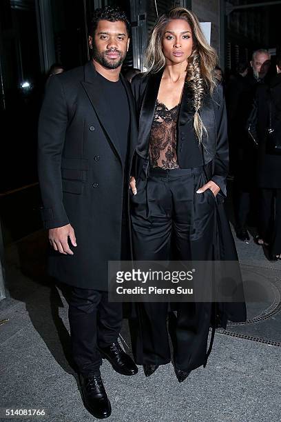 Russell Wilson and Ciara arrive at the Givenchy show as part of the Paris Fashion Week Womenswear Fall/Winter 2016/2017 on March 6, 2016 in Paris,...