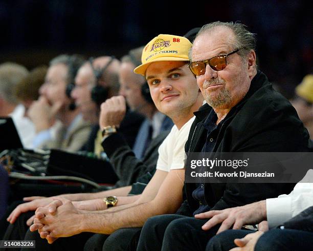 Jack Nicholson and his son Raymond Nicholson attend the Los Angeles lakers and Golden State Warriors basketball game at Staples Center March 6 in Los...