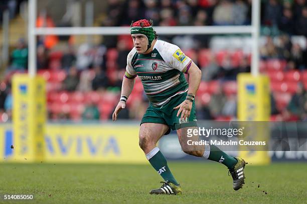 Marcos Ayerza of Leicester Tigers in action during the Aviva Premiership match between Leicester Tigers and Exeter Chiefs at Welford Road stadium on...