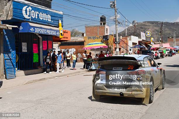 Hayden Paddon of New Zealand and John Kennard of New Zealand compete in their Hyundai Motorsport N Hyundai i20 WRC during Day Three of the WRC Mexico...