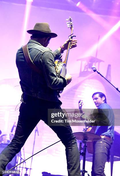 Scott Avett and Seth Avett of The Avett Brothers perform during the Okeechobee Music & Arts Festival on March 6, 2016 in Okeechobee, Florida.