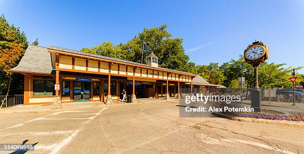 scarsdale railroad station and plaza, westchester county, new york state - westchester county stock pictures, royalty-free photos & images