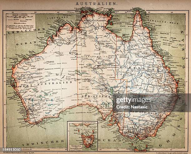 マップのオーストラリア（1898 彫り込み - サンゴ海点のイラスト素材／クリップアート素材／マンガ素材／アイコン素材
