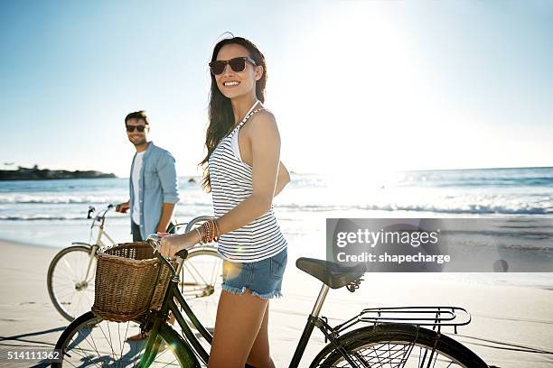 too busy making memories - beach bike stock pictures, royalty-free photos & images