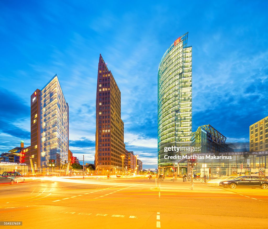 Berlin Skyline on Potsdamer Platz with Traffic