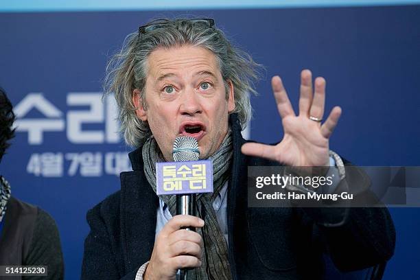 Director Dexter Fletcher attends the press conference for 'Eddie The Eagle' on March 7, 2016 in Seoul, South Korea. Hugh Jackman and Dexter Fletcher...