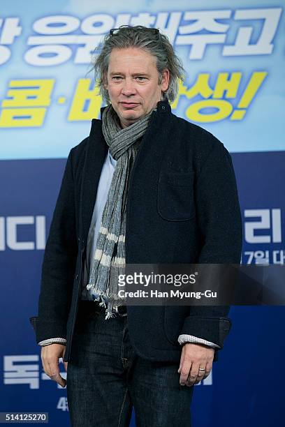 Director Dexter Fletcher attends the press conference for 'Eddie The Eagle' on March 7, 2016 in Seoul, South Korea. Hugh Jackman and Dexter Fletcher...