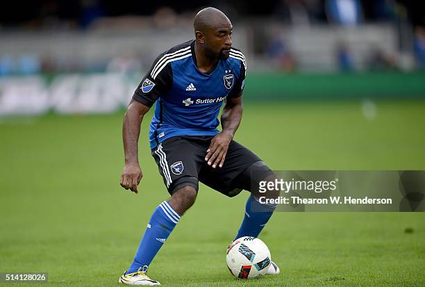 Marvell Wynne of San Jose Earthquakes dribbles the ball up field against Colorado Rapids during the second half of their MLS Soccer game at Avaya...